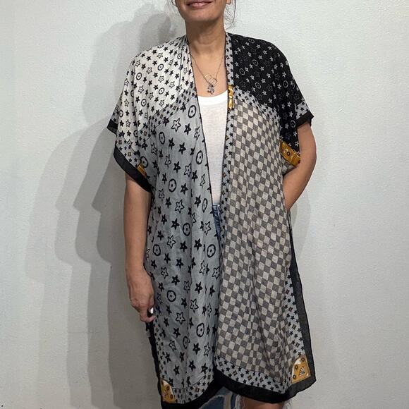 Odiva Black Print Open Front Kimono Sz O/S - Picture 1 of 12
